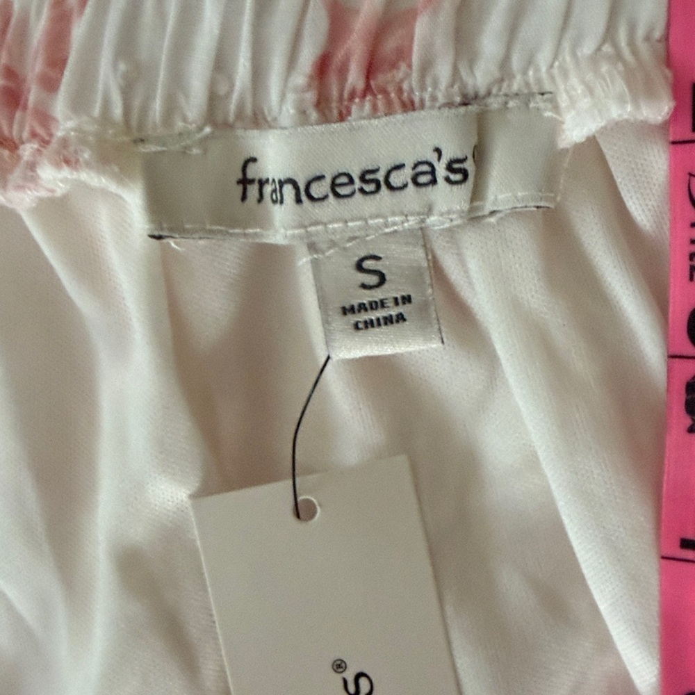 Francesca’s White and Pink Lace Skirt Dotted Swiss lined Elastic Waist Sz Small - Picture 4 of 7